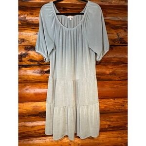 AVLN Studio‎ Metallic Light Blue Babydoll Tiered Dress Size Large